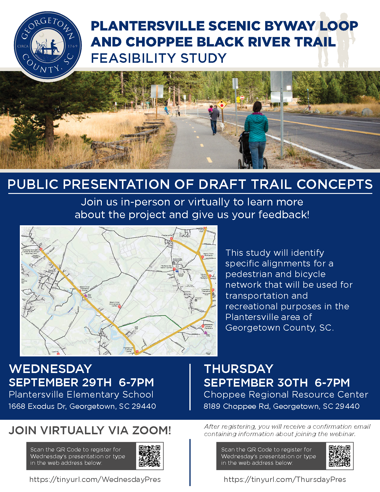 Image of people on bikes using a bike path with inset image of a map of the northwest part of county