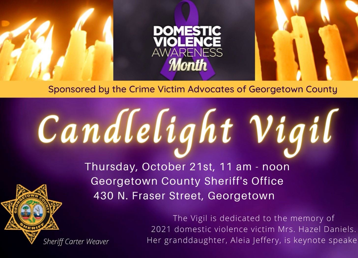 image of lit candles on a purple background