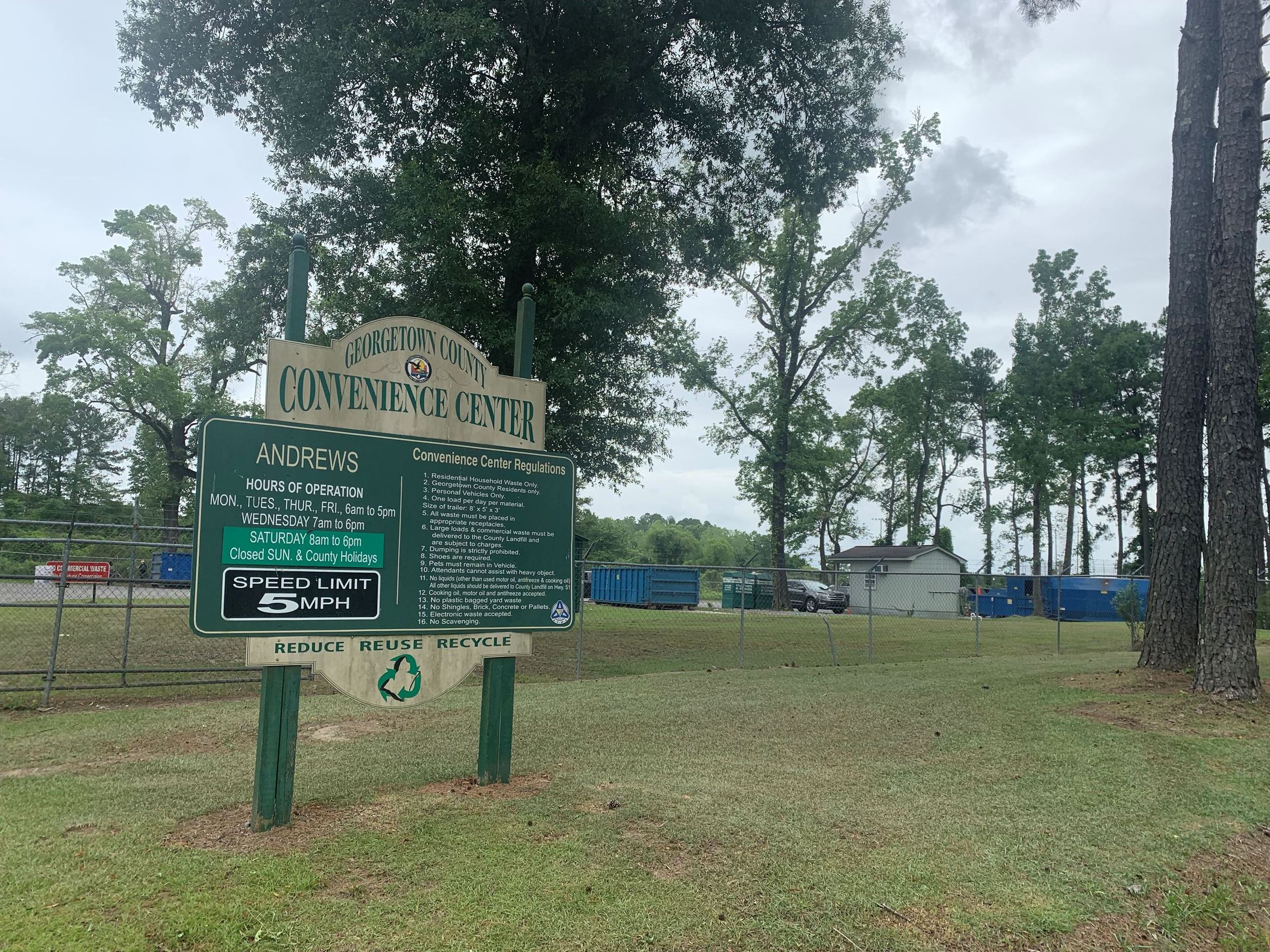 A picture of the entrance of the Andrews Convenience Center.