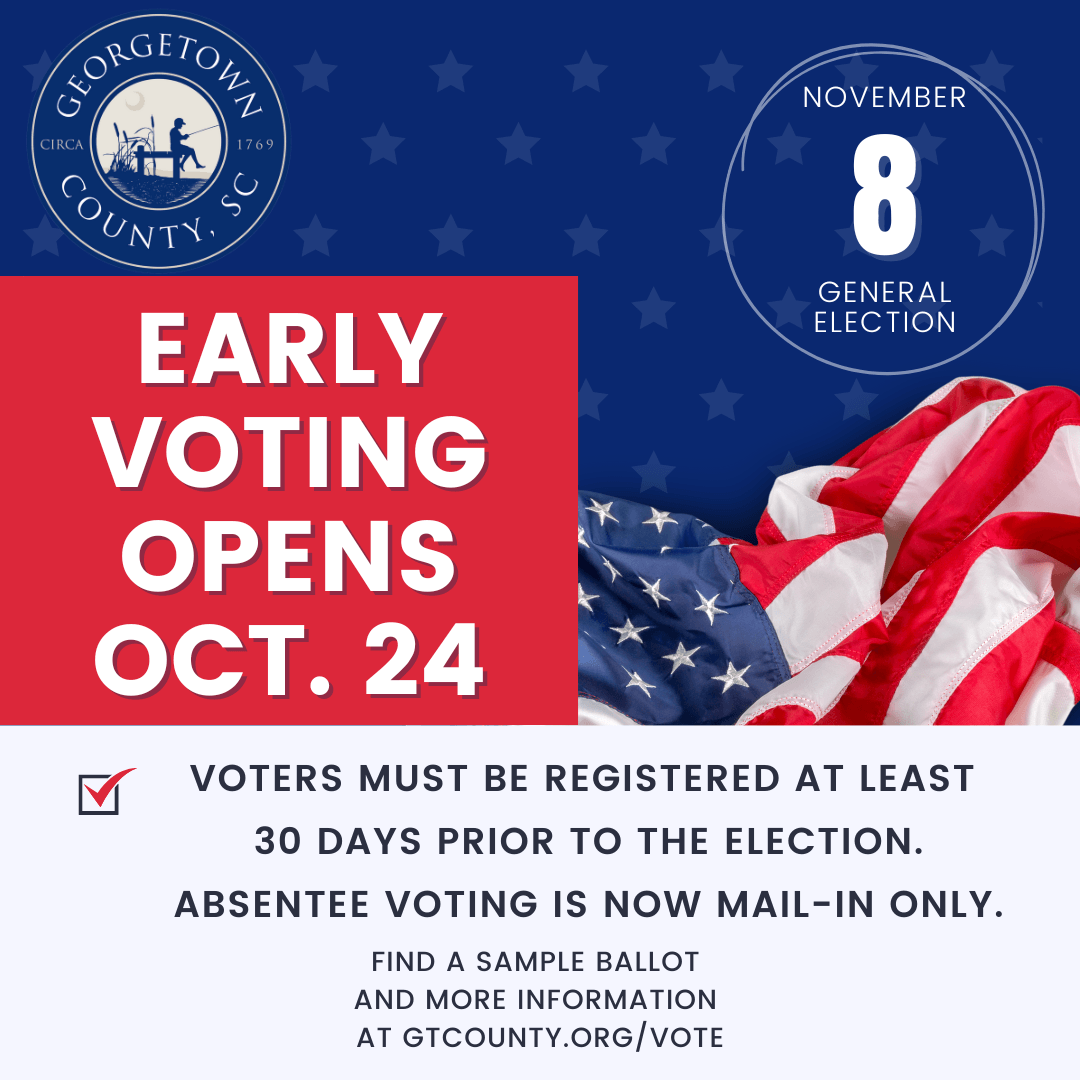 Patriotic image with text announcing early voting opening May 31