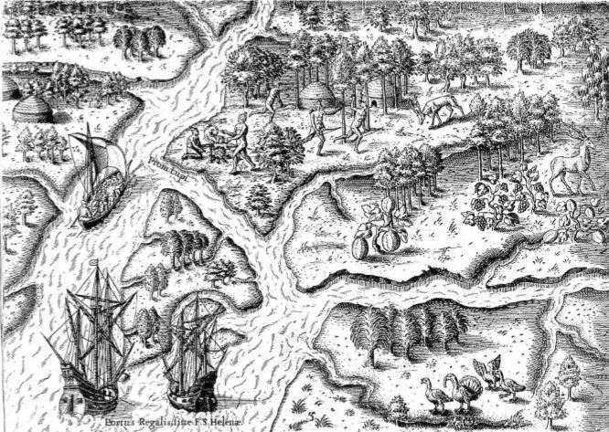 Old fashioned black and white line-drawn map of waterways with ships