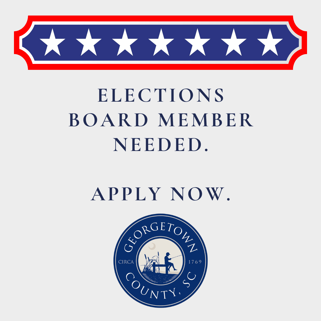 Patriotic border and county logo with text reading 