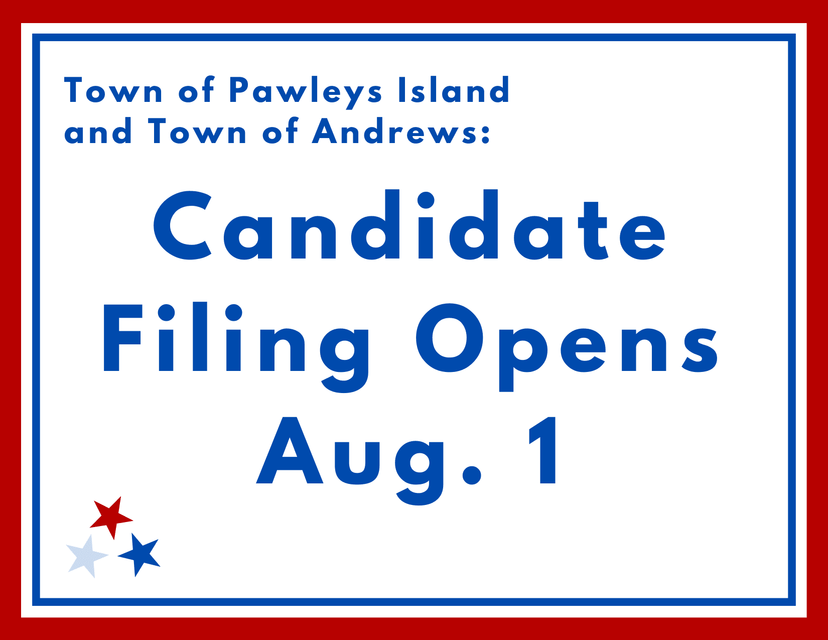 Red, white and blue patriotic banner reading 