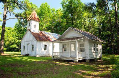 Friendfield Village church and cabin at Hobcaw Barony, which previously housed enslaved persons..