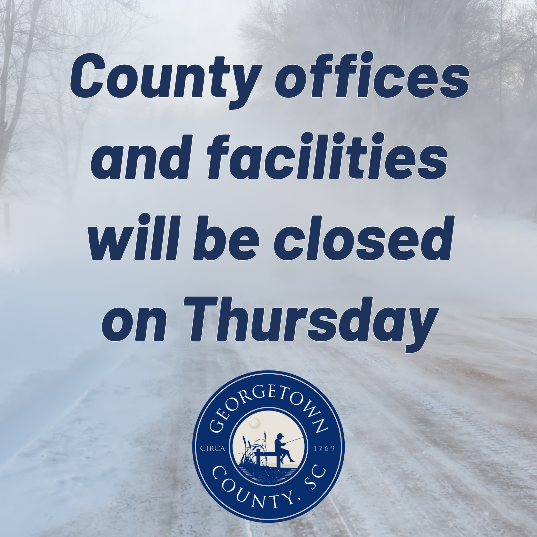 Image of text which reads County offices and facilities will be closed on Thursday