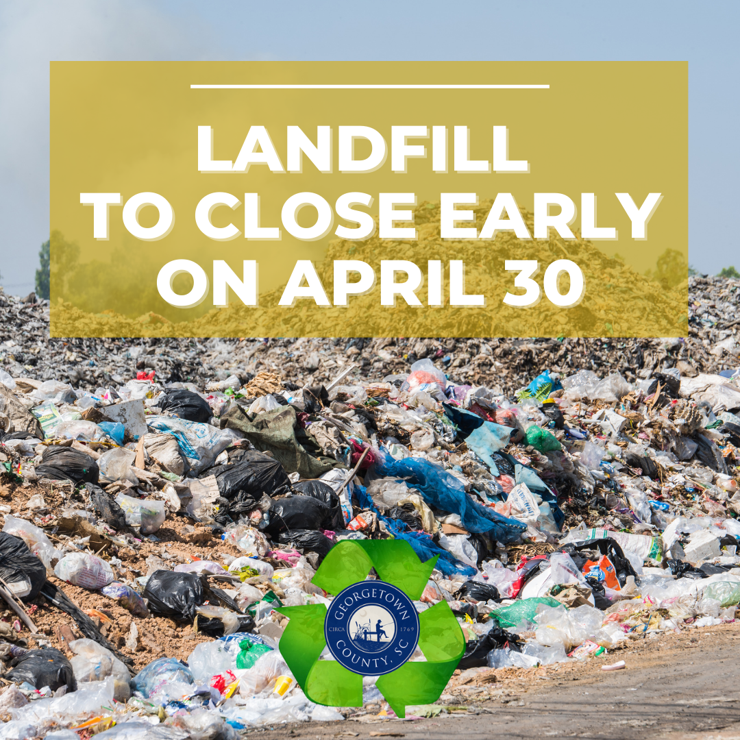 Garbage at a landfill with text 